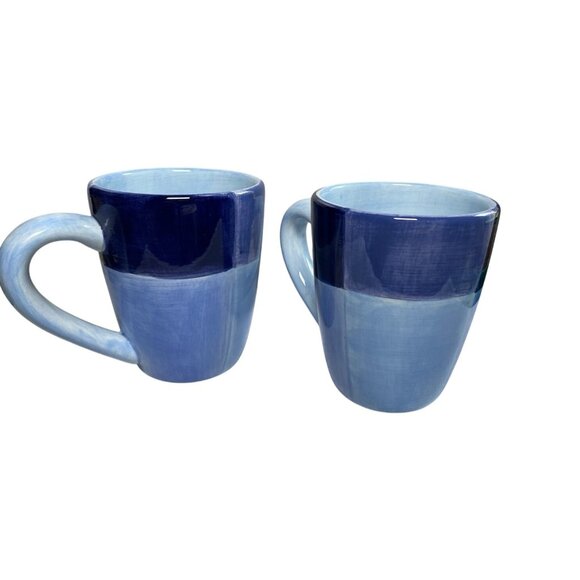 Crate & Barrel Ceramic Blue Gradient Coffee Mugs Set Of Two Kitchenware - Picture 1 of 10